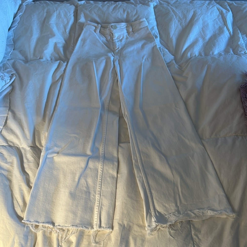 Zara raw hemmed white jeans